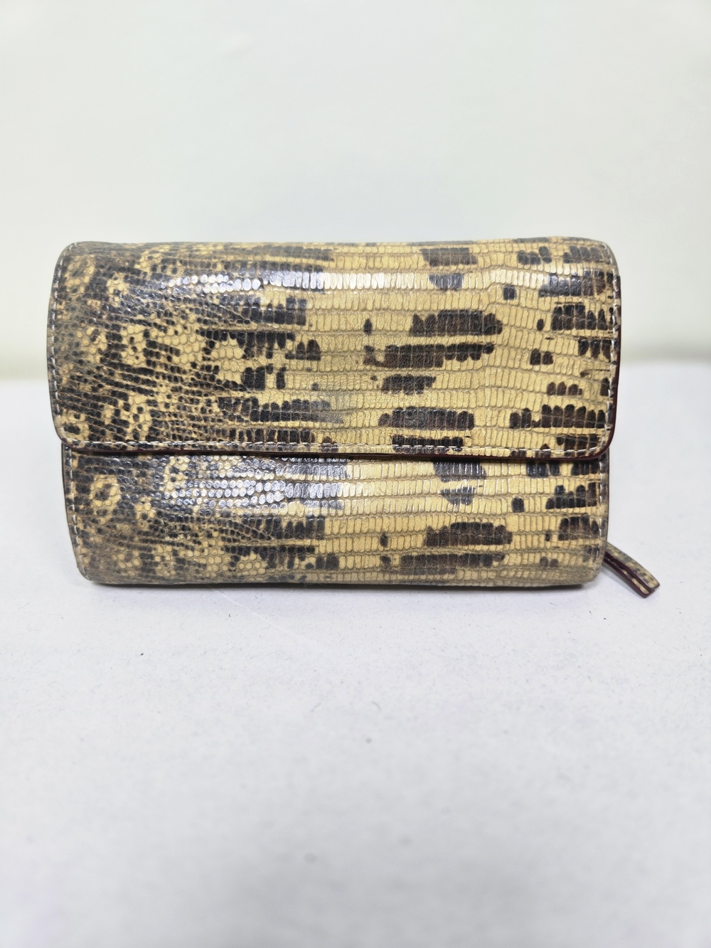 MZ Wallace Yellow and Brown Snakeskin-Pattern Clutch